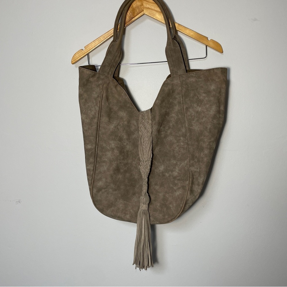 DV by Dolce Vita Large Gray Taupe Fringe Hobo Bag